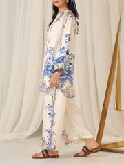 Blue Floral Accents Elegant Ivory Co-ord Set