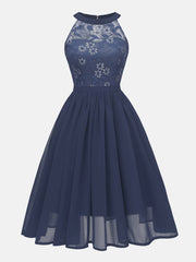 Lace Chiffon Sleeveless Midi Dress