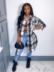 Plaid Turndown Collar Shirt Cardigan