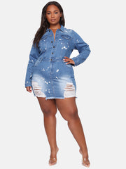 Button Distressed Denim Mini Dress