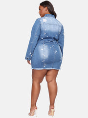 Button Distressed Denim Mini Dress