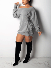 Lace Up Off Shoudler Mini Dress