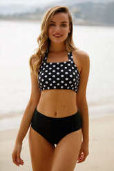 Polka Dot Halter Collar Elegant High Waist Bikini
