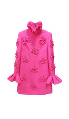 POET SLEEVE FLOWER EMBELLISHED MINI DRESS