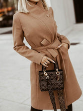 Women's Coats Fashion Belted Long Sleeve Long Woolen Coat