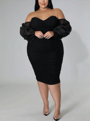 Off The Shoulder Mesh Sleeve Dress
