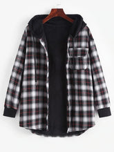 Plaid Button Up Pocket Hooded Coat