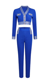 V-NECK BANDAGE TWO-PIECE SUITS IN BLUE