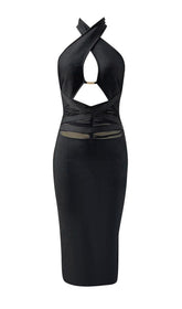 HALTER CUTOUT MIDI DRESS IN BLACK