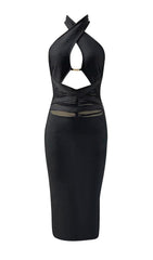 HALTER CUTOUT MIDI DRESS IN BLACK