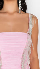 FRINGED MESH SKINNY MINI DRESS IN PINK
