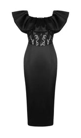 OFF SHOULDER LACE MIDI DRESS