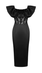 OFF SHOULDER LACE MIDI DRESS