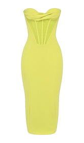 Yellow Strapless Bandage Midi Dress