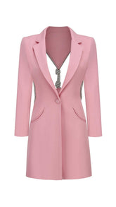 LONG SLEEVES V NECK MINI DRESS IN PINK