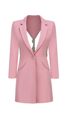 LONG SLEEVES V NECK MINI DRESS IN PINK