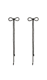 RHINESTONE BOW LONG CHAIN EARRINGS