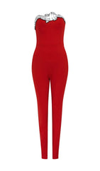 SEQUIN BANDAGE JUMPSUIT IN RED
