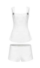 BOW-EMBELLISHED RHINESTONE MINI DRESS IN WHITE