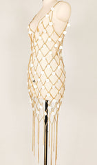 EMBELLISHED FRINGE BODY CHAIN DRESS