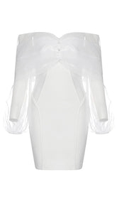 ONE-LINE SHOULDER-TOP TULLE DRESS IN WHITE