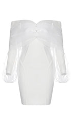 ONE-LINE SHOULDER-TOP TULLE DRESS IN WHITE