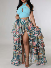 Print High Low Tulle Slit Skirt