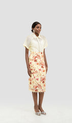 NAKITHA YELLOW FLORAL TWO PIECE SET MIDI DRESS