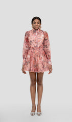 LENORE FLORAL LONG SLEEVE SHIRT MINI DRESS