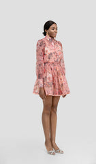 LENORE FLORAL LONG SLEEVE SHIRT MINI DRESS