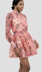 LENORE FLORAL LONG SLEEVE SHIRT MINI DRESS
