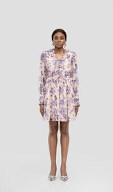 LVOREE VIOLET FLORAL RUFF MINI DRESS