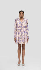 LVOREE VIOLET FLORAL RUFF MINI DRESS