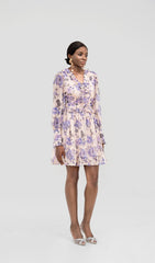 LVOREE VIOLET FLORAL RUFF MINI DRESS
