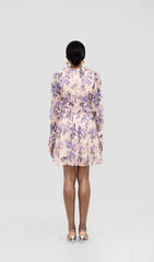 LVOREE VIOLET FLORAL RUFF MINI DRESS