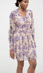 LVOREE VIOLET FLORAL RUFF MINI DRESS