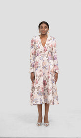 LITA FLORAL BELT LONG SLEEVE MIDI DRESS