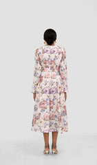 LITA FLORAL BELT LONG SLEEVE MIDI DRESS