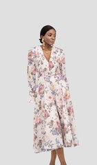 LITA FLORAL BELT LONG SLEEVE MIDI DRESS