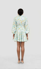 KELLEE AQUA FLORAL LONG SLEEVE MINI DRESS