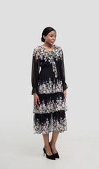 ORIELLE BLACK FLORAL MIDI DRESS