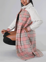 Woolen Plaid Long Sleeve Coats
