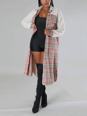 Woolen Plaid Long Sleeve Coats