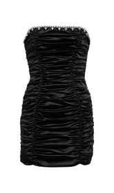 CRYSTAL STRAPLESS MINI DRESS IN BLACK