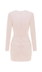 PLEATED SLIM-FIT DRESS IN NUDE PINK