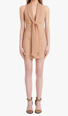 SLEEVELESS V NECK MINI DRESS IN APRICOT