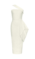 LEAF EMBROIDERY MIDI DRESS IN WHITE