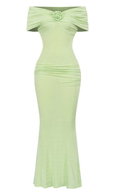 FLORAL SLEEVELESS BANGAGE MAXI DRESS IN OLIVE GREEN