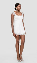 WHITE SATIN LACE MINI DRESS
