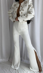 EMBELLISHED BEADED JACKET SET IN WHITE